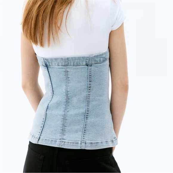 H&M Light Blue Denim Button Down Bandeau Top Size MEDIUM BNWT - Picture 4 of 4